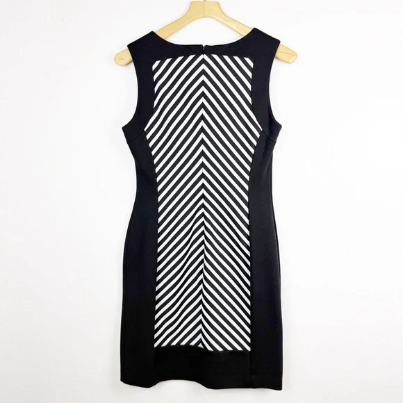 Calvin Klein Black & White Chevron Striped Sheath Dress Size 8 - Picture 9 of 12